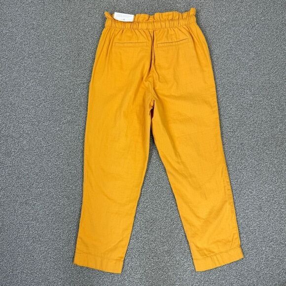 Loft High Rise Paper Bag Straight Leg Crop Pants Yellow Small Elastic Baggy - Picture 7 of 14